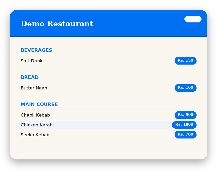 Demo Restaurant menu